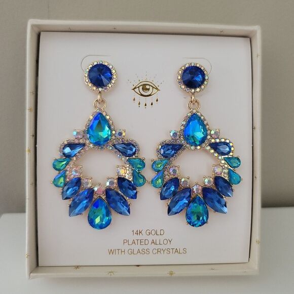 Eye Candy Earrings Luxe Blue Green Gold Plated Glass Crystals Earrings #545 - Picture 14 of 16